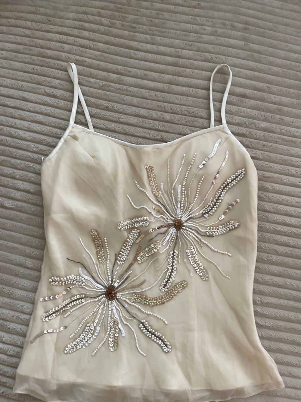 Style & Co. Silk Cream Beaded Floral Spaghetti-Strap Camisole